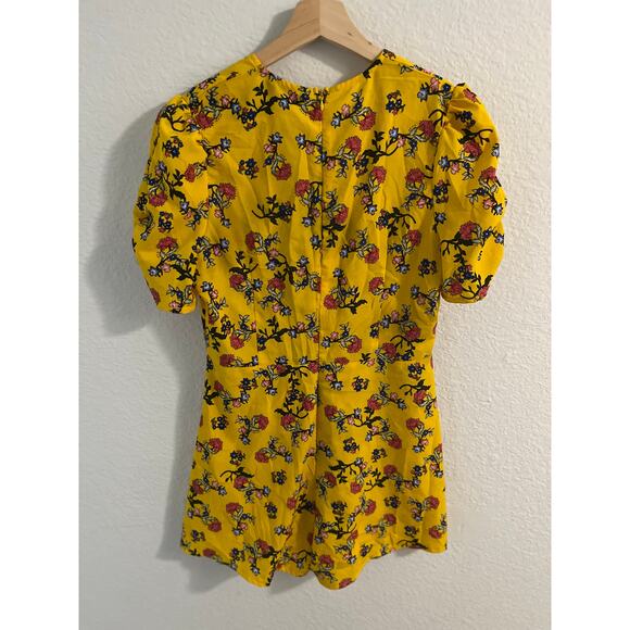 Yellow Floral Playsuit Romper PrettyLittleThing Puff Sleeve Size 8 Cottagecore - Picture 3 of 6